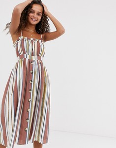 Льняной сарафан миди в полоску на пуговицах ASOS DESIGN - Мульти