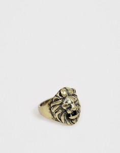 Золотистое кольцо с головой льва Icon Brand - Золотой
