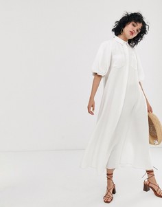 Платье-рубашка макси с контрастными строчками ASOS DESIGN - Белый