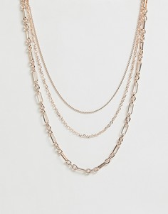 Розово-золотистое многорядное ожерелье из цепочек Miss Selfridge - Золотой