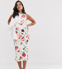 Платье-футляр миди на одно плечо с оборками True Violet Maternity - Мульти