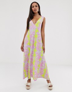 Розовое платье-трапеция макси с принтом тай-дай ASOS DESIGN - Мульти