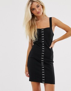 Черное облегающее платье с застежкой на крючки New Look - Черный