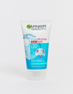 Средство 3 в 1 в виде маски, скраба и средства для умывания с глиной для жирной кожи Garnier - Pure Active, 50 мл - Бесцветный