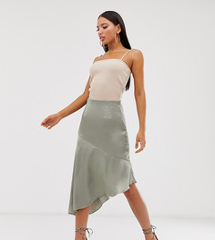 Асимметричная атласная юбка миди эксклюзивно для Missguided Tall - Зеленый