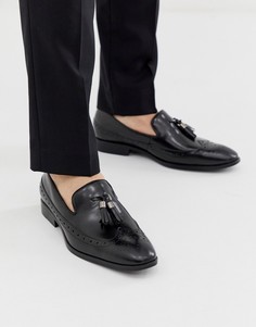 Черные кожаные лоферы-броги ASOS DESIGN - Черный