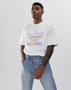 Белая футболка с разноцветным логотипом-трилистником adidas Originals Pride - Белый