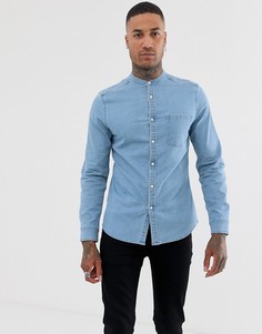 Светлая приталенная джинсовая рубашка с воротником на пуговицах ASOS DESIGN - Синий