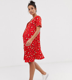 Красное платье на пуговицах с цветочным принтом New Look Maternity - Красный