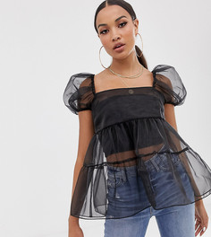 Ярусный топ из органзы с короткими рукавами и оборками ASOS DESIGN - Черный
