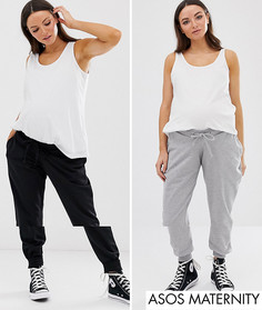 Базовые джоггеры с посадкой под животом и поясом на шнурке ASOS DESIGN Maternity - 2 шт. - Мульти