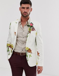 Белый приталенный блейзер с цветочным принтом ASOS DESIGN - Белый
