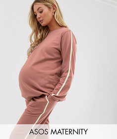 Спортивный костюм с контрастной окантовкой из свитшота и базовых джоггеров с посадкой под животом и завязкой ASOS DESIGN Maternity - Розовый