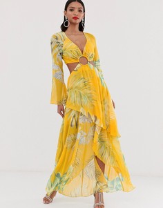 Платье макси с длинными рукавами и тропическим принтом ASOS DESIGN - Мульти