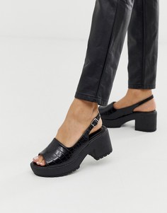 Черные туфли на толстой подошве и среднем каблуке с отделкой под кожу крокодила ASOS DESIGN Steal - Черный