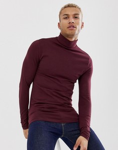 Бордовый обтягивающий лонгслив с отворачивающимся воротником ASOS DESIGN - Красный