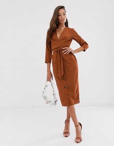 Платье миди на пуговицах с запахом ASOS DESIGN - Красный