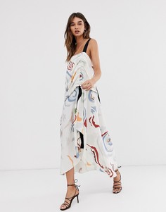 Платье макси с перекрестом на спине и абстрактным принтом ASOS DESIGN - Мульти