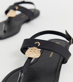 Черные сандалии с золотистой круглой вставкой для широкой стопы New Look - Черный