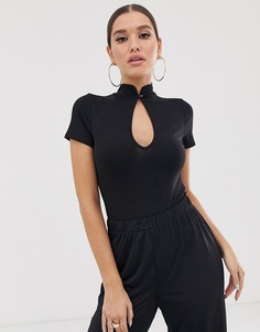 Боди с вырезом капелькой и воротником в азиатском стиле ASOS DESIGN - Черный