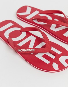 Красные шлепанцы с названием бренда на стельке Jack & Jones - Красный