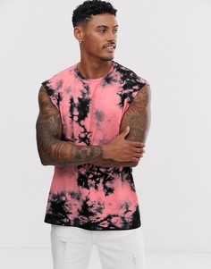 Oversize-футболка кораллового цвета с выбеленным принтом тай-дай ASOS DESIGN - Розовый