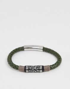 Зеленый кожаный браслет с бусинами Seven London - Зеленый