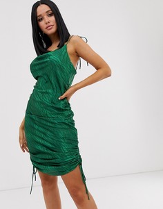 Зеленое платье мини со сборками и принтом зебра Lioness - Зеленый