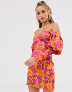 Платье мини с длинными рукавами и открытыми плечами ASOS DESIGN - Мульти