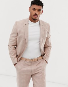 Кремовый приталенный пиджак укороченного кроя в клетку с добавлением льна ASOS DESIGN - Кремовый