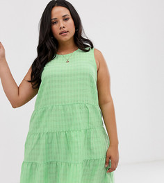 Свободное ярусное платье мини без рукавов из легкой жатой ткани ASOS DESIGN Curve - Зеленый