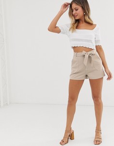 Шорты в стиле милитари с контрастными строчками и завязкой Brave Soul - Серый