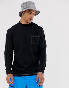 Черный свободный лонгслив с контрастными строчками и карманом ASOS DESIGN - Черный