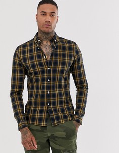 Приталенная рубашка в клетку с горчичной и черной отделкой ASOS DESIGN - Черный