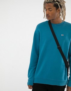 Синий выбеленный свитшот с круглым вырезом и логотипом-флагом Tommy Jeans - Синий