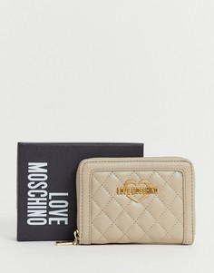 Серый стеганый кошелек на молнии Love Moschino - Серый