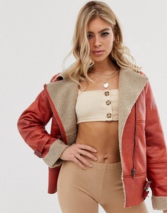 Куртка-авиатор с контрастной меховой отделкой Missguided - Оранжевый