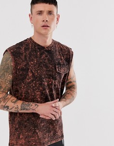 Oversize-футболка без рукавов с карманом и выбеленным принтом тай-дай ASOS DESIGN - Оранжевый