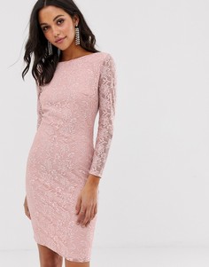 Кружевное платье миди с V-образным вырезом на спине City Goddess - Розовый