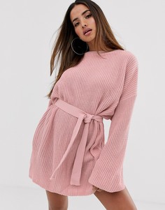 Платье-джемпер в стиле oversize с поясом In The Style - Розовый