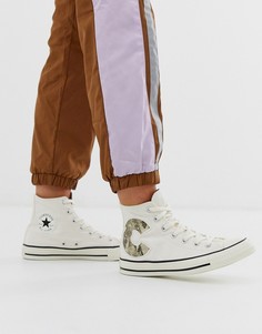 Белые высокие кеды с отделкой под змеиную кожу на логотипе Converse Chuck Taylor - Мульти