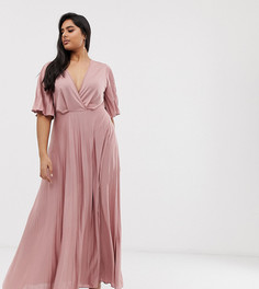Плиссированное приталенное платье макси ASOS DESIGN Curve - Розовый