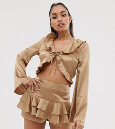 Атласная блузка с завязкой и оборками из комплекта Missguided Petite - Золотой