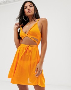 Оранжевый пляжный сарафан с перекрутом спереди ASOS DESIGN - Оранжевый