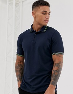 Темно-синее поло с яркой лентой Burton Menswear - Черный