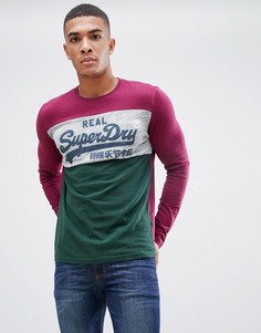 Зелено-бордовый лонгслив с логотипом Superdry Vintage - Зеленый