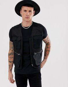 Сетчатый жилет в стиле милитари ASOS DESIGN - Черный