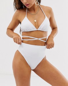 Белые плавки бикини с завышенной талией и высоким вырезом по бедру ASOS DESIGN - Белый