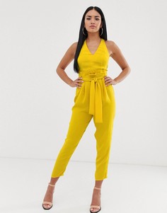 Комбинезон на бретелях с присборенной завышенной талией ASOS DESIGN - Желтый
