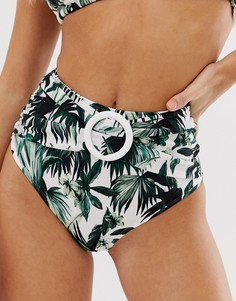 Плавки бикини с завышенной талией и пальмовым принтом ASOS DESIGN - Мульти